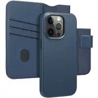 Accezz Apple iPhone 14 Pro Hülle - Echtes Leder - - 2 in 1 Case/Klapphülle - Dunkelblau