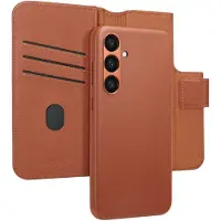 Accezz Samsung Galaxy S23 FE Hülle - Echtes Leder - - 2 in 1 Case/Klapphülle - Braun