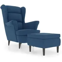The Living Store Ohrensessel mit Hocker Blau Samt