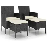 vidaXL 4-tlg. Gartenstuhl und Hocker Set Poly Rattan Schwarz