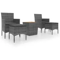 vidaXL 5-tlg. Garten-Bistro-Set Poly Rattan & Massivholz Akazie Grau