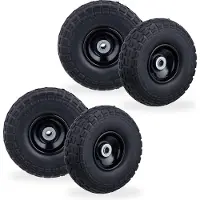 Relaxdays 4 x Sackkarrenrad, pannensichere Vollgummireifen, 4.1/3.5-4, 16 mm Achse, bis 150 kg, H x D: 26 x 8,5 cm, schwarz