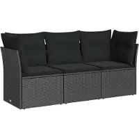 vidaXL 3-tlg. Garten-Sofagarnitur mit Kissen Schwarz Poly Rattan