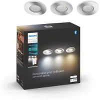 Philips Hue White ambience Adore Badezimmer 3er-Pack Einbauspot chrom+ Dimmschalter, Intelligenter Einbaustrahler, Bluetooth/Zigbee, Chrom, LED, Synthetik, GU10