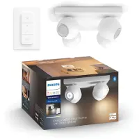 Philips Vierfach-LED-Spot Hue Buckram, Bluetooth, 4xGU10, 4x5W, 1400 lm, weißes Licht (2200-6500K), IP20, 24x24x10,3cm, Metall, Weiß, Schalter mit Dimmer enthalten