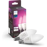 Philips White and Color ambiance E14 - Smarte Lampe Kerzenform Doppelpack - 470, Intelligentes Leuchtmittel, Bluetooth/Zigbee, Weiß, LED, E14, B39