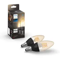 Philips Hue White E14 - Filament Lampe Kerzenform Doppelpack - 300, Intelligentes Leuchtmittel, Bluetooth/Zigbee, Schwarz, LED, E14, Kerze