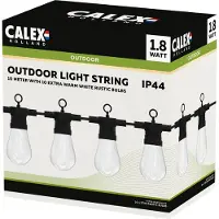 Calex LED Lichterkette, 10 Meter, 10 Lampen, Extra Warmweißes Licht (1800K), IP54, Außenbeleuchtung für Garten & Balkon