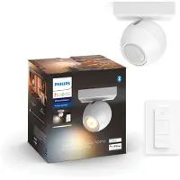 Philips Hue White ambience Buckram Einzelspot schwarz + Dimmschalter, Intelligenter Einbaustrahler, Bluetooth/Zigbee, Schwarz, LED, Metall, GU10