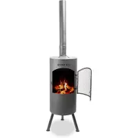 Bonfeu BonTino Schwarz - Terrassenofen - Feuerstelle mit Funkenschutz für entspannte Abende - Feuersäule Outdoor - Terrassenkamin mit Grillrost - Gartenofen aus hochwertigem Stahl - 35x35x153cm