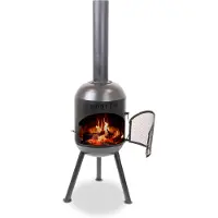 Bonfeu BonSolo Schwarz - Terrassenofen - Feuerstelle mit Funkenschutz für entspannte Abende - Feuersäule Outdoor - Terrassenkamin mit Grillrost - Gartenofen aus hochwertigem Cortenstahl - 34x34x124cm