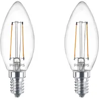 Philips Filament-Kerzenlampe, B35, E14 x2, transparent, 25 W, 2 W, 25 W, E14, 250 lm, 15000 h, Warmweiß