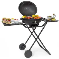 Kitchenbrothers Elektrogrill - mit Grillplatte - klappbar mit Rädern - Antihaftbeschichtung - inkl. Ablage/Halterungen - Grillfläche 46,5x33,8cm - bis zu 250°C - 2400W - Schwarz