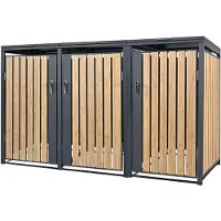 ML-Design Mülltonnenbox 3er für 3 Tonnen 240L 200x80x120 cm Anthrazit-Lärchenoptik, Stahl, wetterfest/abschließbar