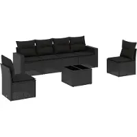 vidaXL 7-tlg. Garten-Sofagarnitur mit Kissen Schwarz Poly Rattan