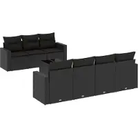 vidaXL 8-tlg. Garten-Sofagarnitur mit Kissen Schwarz Poly Rattan