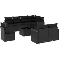 vidaXL 9-tlg. Garten-Sofagarnitur mit Kissen Schwarz Poly Rattan