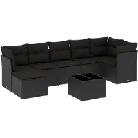 vidaXL 8-tlg. Garten-Sofagarnitur mit Kissen Schwarz Poly Rattan