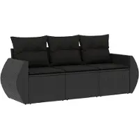 vidaXL 3-tlg. Garten-Sofagarnitur mit Kissen Schwarz Poly Rattan