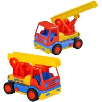 Wader Spielzeug Leiterwagen rot/gelb 19 cm, mit anhebbarer Leiter, ab 2 Jahre