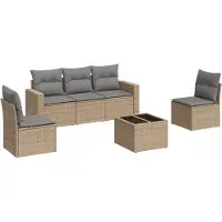 vidaXL 6-tlg. Garten-Sofagarnitur mit Kissen Beige Poly Rattan