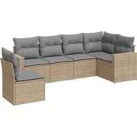 vidaXL 6-tlg. Garten-Sofagarnitur mit Kissen Beige Poly Rattan