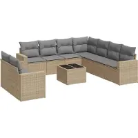 vidaXL 10-tlg. Garten-Sofagarnitur mit Kissen Beige Poly Rattan