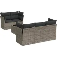 vidaXL 6-tlg. Garten-Sofagarnitur mit Kissen Grau Poly Rattan