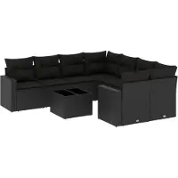vidaXL 9-Tlg Garten-Sofagarnitur mit Kissen Schwarz Poly Rattan 3251092