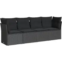 vidaXL 4-tlg. Garten-Sofagarnitur mit Kissen Schwarz Poly Rattan