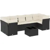 vidaXL 8-tlg. Garten-Sofagarnitur mit Kissen Schwarz Poly Rattan