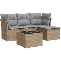 vidaXL 5-tlg. Garten-Sofagarnitur mit Kissen Beige Poly Rattan