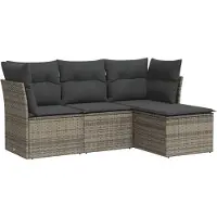 vidaXL 4-tlg. Garten-Sofagarnitur mit Kissen Grau Poly Rattan