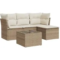 vidaXL 5-tlg. Garten-Sofagarnitur mit Kissen Beige Poly Rattan
