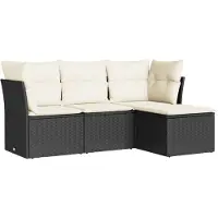 vidaXL 4-tlg. Garten-Sofagarnitur mit Kissen Schwarz Poly Rattan