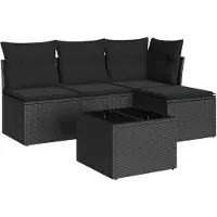 vidaXL 5-tlg. Garten-Sofagarnitur mit Kissen Schwarz Poly Rattan
