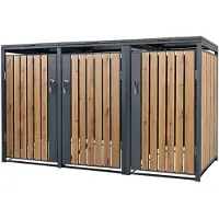 ML-Design Mülltonnenbox 3er für 3 Tonnen 240L 200x80x120 cm Anthrazit-Eichenoptik, Stahl, wetterfest/abschließbar