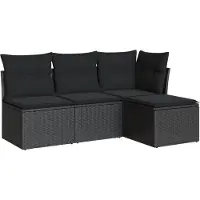 vidaXL 4-tlg. Garten-Sofagarnitur mit Kissen Schwarz Poly Rattan