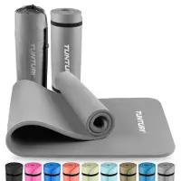 Tunturi Dicke NBRmatte 15mm - Rutschfest Gymnastikmatte - Mit Tragetasche - Für Yoga und Pilates - Sportmatte 180x60x1,5cm -Schadstofffrij - Besonders komfortabel - Grau