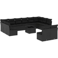 vidaXL 13-tlg. Garten-Sofagarnitur mit Kissen Schwarz Poly Rattan
