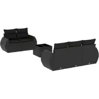 vidaXL 6-tlg. Garten-Sofagarnitur mit Kissen Schwarz Poly Rattan