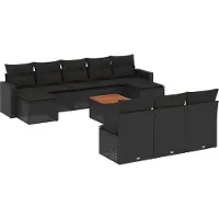 vidaXL 11-tlg. Garten-Sofagarnitur mit Kissen Schwarz Poly Rattan