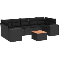 vidaXL 8-tlg. Garten-Sofagarnitur mit Kissen Schwarz Poly Rattan