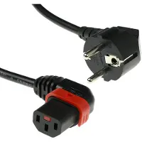 IEC LOCK 230V Powercord CEE 7/7 male(angled) to C13 (left angled) lockable, black, 3 meter