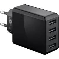 Goobay 4-fach USB-Ladegerät (30W) schwarz, mehrfach USB Netzteil zum gleichzeitigen Aufladen von bis zu 4 Geräten
