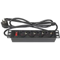 GOOD CONNECTIONS 10" Steckdosenleiste, 1HE, Schutzkontakt-Stecker an 4x Schutzkontakt-Buchse, mit Schalter, Berührungsschutz, Aluminiumprofil, schwarz, Good Connection