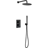 Aloni Unterputz Regendusche 25 cm Komplettset mit Wandbrausekopf Arm Schwarz Matt