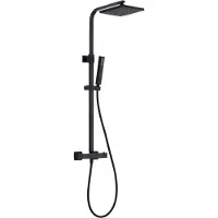 Aloni Duschsystem Schwarz matt eckig mit Regendusche 22x22 cm Handbrause Thermostat Duschgarnitur mit Duschstange Anti-Kalk-Düsen Dusche komplett modern