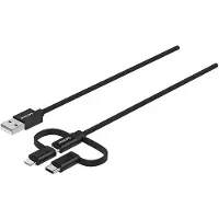 Philips Ladekabel - 3-in-1: Micro-USB, USB-C und Lightning - 1,2 Meter - Schwarz