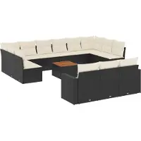 vidaXL 14-tlg. Garten-Sofagarnitur mit Kissen Schwarz Poly Rattan